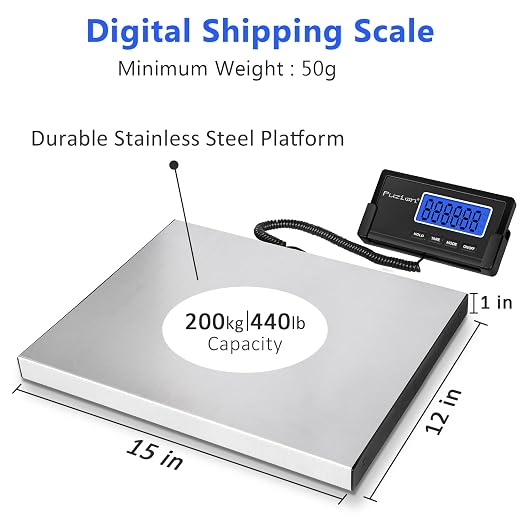 Fuzion Digital Shipping Scale for Packages 440LB x 10g, Heavy Duty Weight Scale for Postage, Stainless Steel Large Platform, Commercial Scale for Business, Postal Scale for Parcel/Small Dog