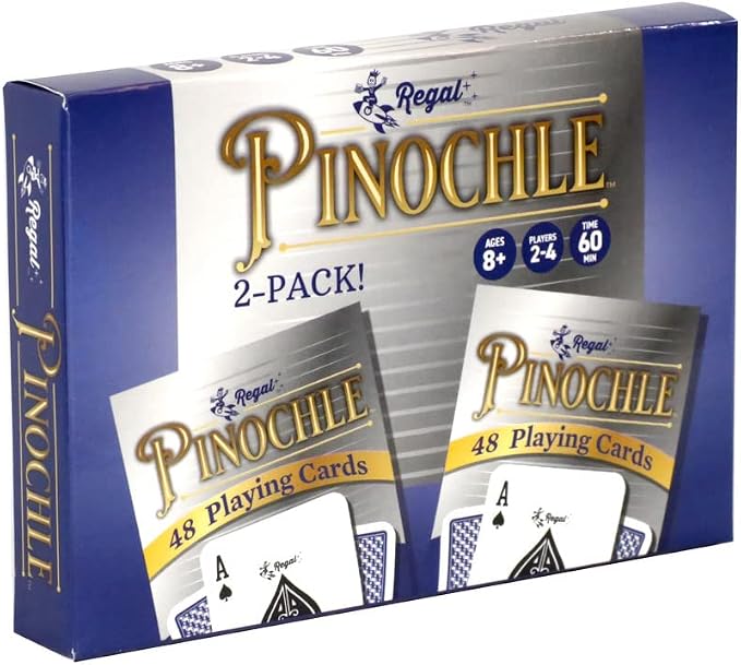 Regal Games Pinochle Playing Cards 2 Pack - Adult Card Game Set with Score Sheets & 2 Deck of Pinochle Cards - Family Fun Game Night - Ideal for 2-4 Person