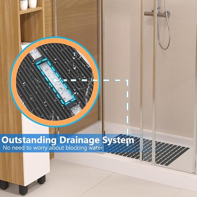 Bath Mat Non Slip Shower Mat Bathtub with Drain Holes and Heavy Duty Rubber No Suction Cups Sturdy Shower Stall Tub Mat for Bathroom, Shower Floor, Pool, SPA, (Black, 4FT X 30FT)