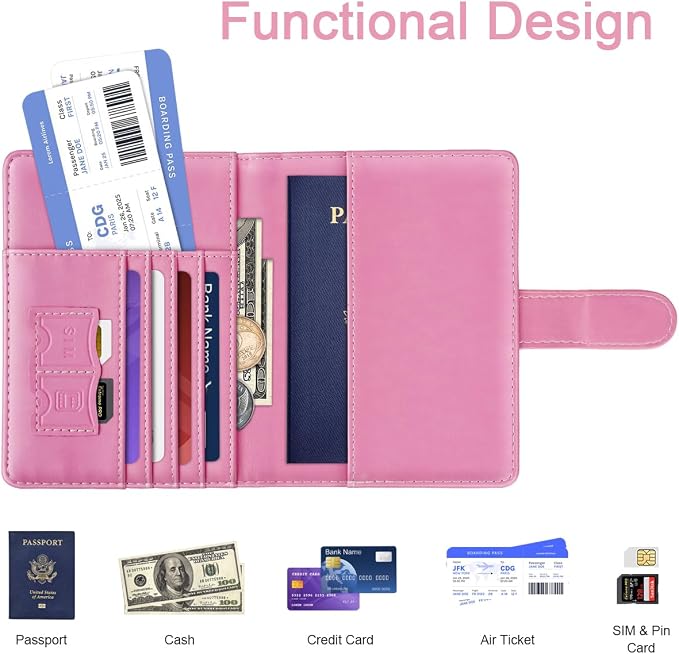 Passport Holder Cover Initial Letter A-Z Travel Wallet Personalized | Travel Essentials, Embossed Design, RFID Blocking, Personalized Gift, Passport Book Holders for Women Girls, Pink-G