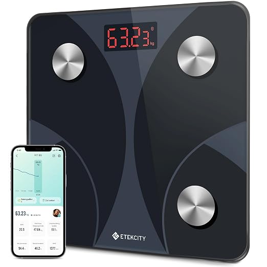 Etekcity Scales for People - Digital Personal Scales with Body Fat and Muscle Mass - 180 kg Body Fat Scale - Fitness Scale - 13 Body Values - Body Fat/BMI/Muscle Mass/Protein/BMR - Black
