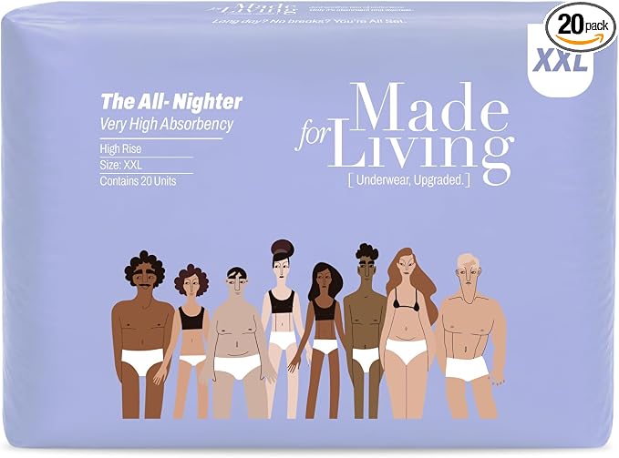 Made for Living The All-Nighter Plus Size Underwear for Women & Men - Dual Absorbent Core, Leak-Free & Odor Protection - Disposable Overnight Adult Pull Ups for Women & Men - XXL - 20 Ct