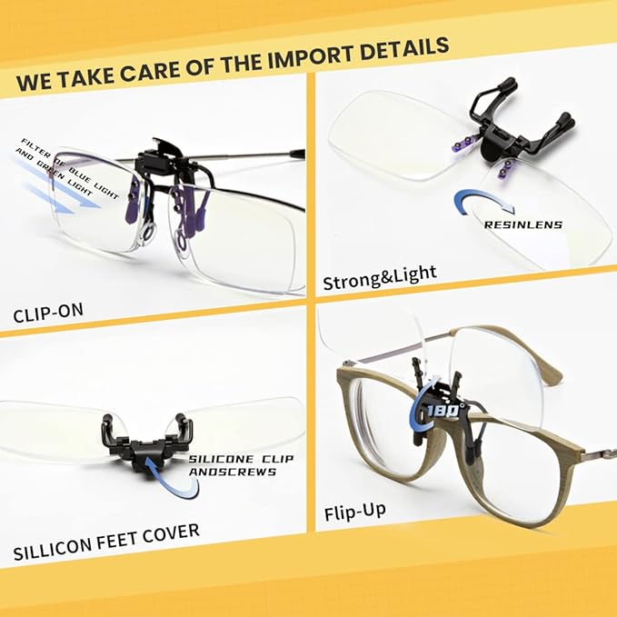 Reading Glasses Clip-On Magnifiers for Eyeglasses, Blue Light Blocking Flip Up Readers for Women and Men
