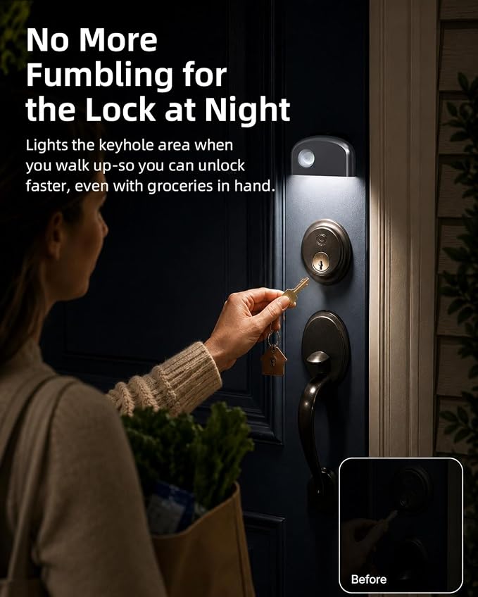 Keyhole Light,Battery Powered Motion Sensor Lights,Door Lock Light Magnetic & Dimmable, PIR Wireless Motion Detector 6500K Soft White,Portable Nightlight for Hallway,Appliance,Bathroom (2, Silver)
