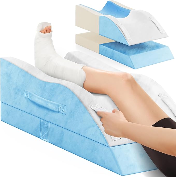 Leg Elevation Pillows, Wedge Pillow for After Surgery, Memory Foam Leg Support Adjustable, Comfort Care for Back Knee Hip Ankles Pain, Knee Pillow for Sleeping Blood Circulation Light Blue & White