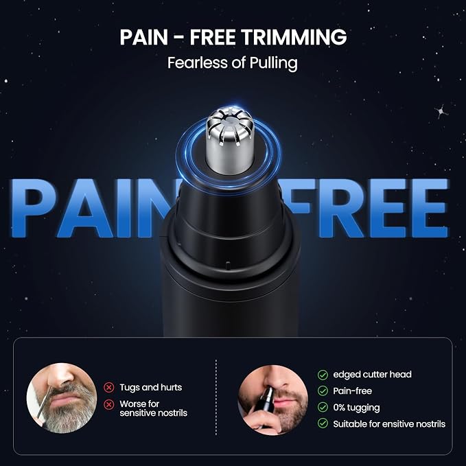 SUERBEATY Nose Hair Trimmer for Men Rechargeable, LED Display | Electric Nose and Ear Hair Trimmer, Waterproof & Professional Clipper, Portable Travel Size, Painless, Black