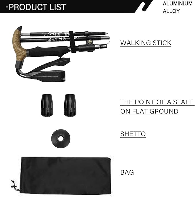Walking Cane-Foldable, Adjustable,Collapsible Walking Canes for Men&Women,Heavy Duty All Terrain Tip,with Travel Bag-Walking Sticks for Seniors&Adults[Black] Trekking Poles Hiking Walking Stick