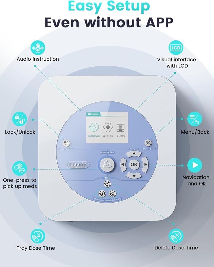 28-Day(1X) Automatic Pill Dispenser (Expandable Tray) – App & On-Device Setup by Family, LCD Display, Digital Lock, Sound & Light Alerts- Safe Medication Organizer for Dementia Seniors(2-Tray, White)