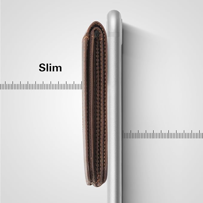 Polare Slim Curve Front Pocket RFID Blocking Italian Real Leather Bifold Wallet for Men (Dark Brown with AirTag Holder)