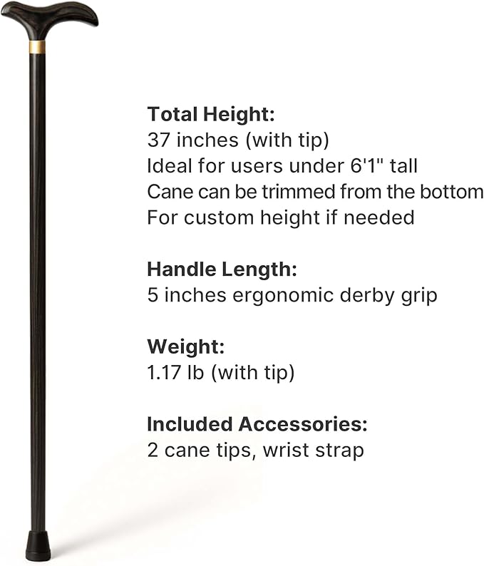 Solid Wood Walking Cane – Handcrafted Wooden Walking Stick with Ergonomic Handle, Durable & Elegant, Gift Set for Men & Women
