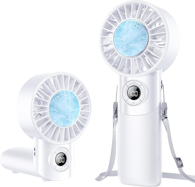 Portable Handheld Fan with Semiconductor Ice Cooling, 5 Seconds Cool Down | 4000mAh Handheld Fan/Table Fan/Neck fan 3 In 1, Rechargeable 10500 RPM Turbo cooling fan for Outdoor,Office,Camping,Travel