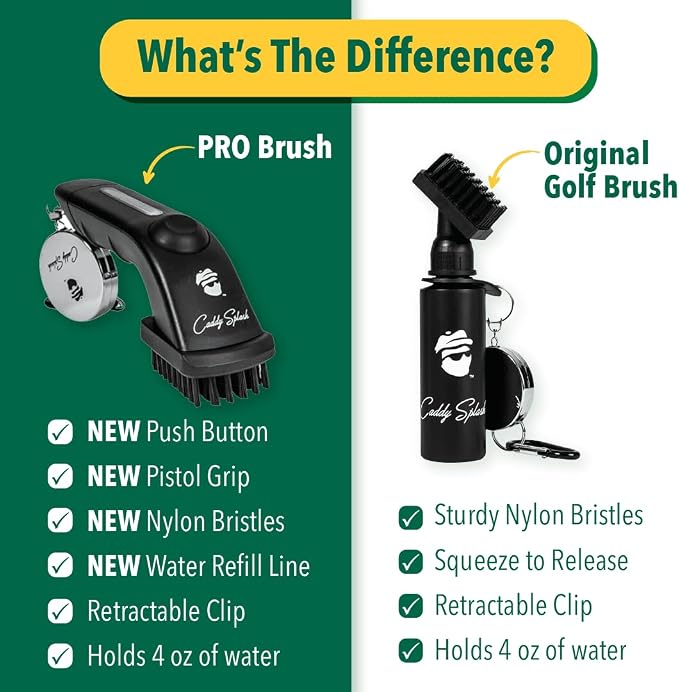 Caddy Splash Golf Club Brush Cleaner with Water - Heavy Duty Retractable Clip- Squeeze Bottle for Easy Cleaning with Nylon Bristles- Holds 4 Oz Water - Golf Accessories for Men- USA Company