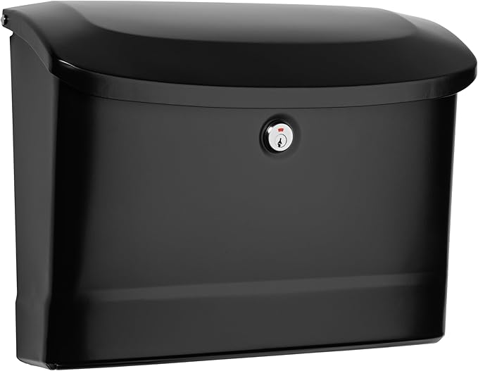 Architectural Mailboxes Princeton™ Locking, Wall-Mounted Mailbox for Outside, Metal Galvanized Steel Medium Mail Box with Lock and Key Drop Box, Black