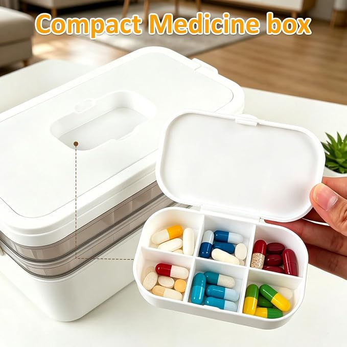 BUYGOO 3-Tier Medicine Cabinet Organizer, Medicine Organizer Box, Portable Medicine Storage Box with Handle, Pill Bottle Organizer Storage, Empty First Aid Kit Container for Home, Travel