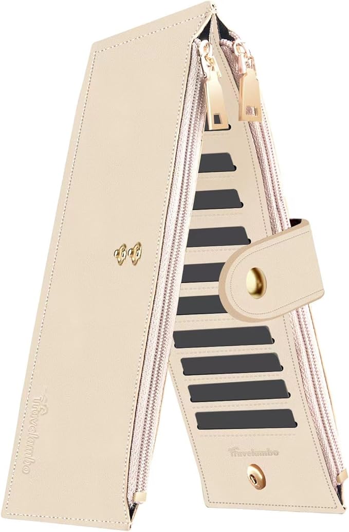 Travelambo Womens Leather Bifold Wallet, Slim RFID Blocking Card Holder | Large Capacity, 16 Card Slots & ID Window, 2 Zipper Pockets, Dual Snap Closure, Slim Lightweight, RFID Privacy Protection