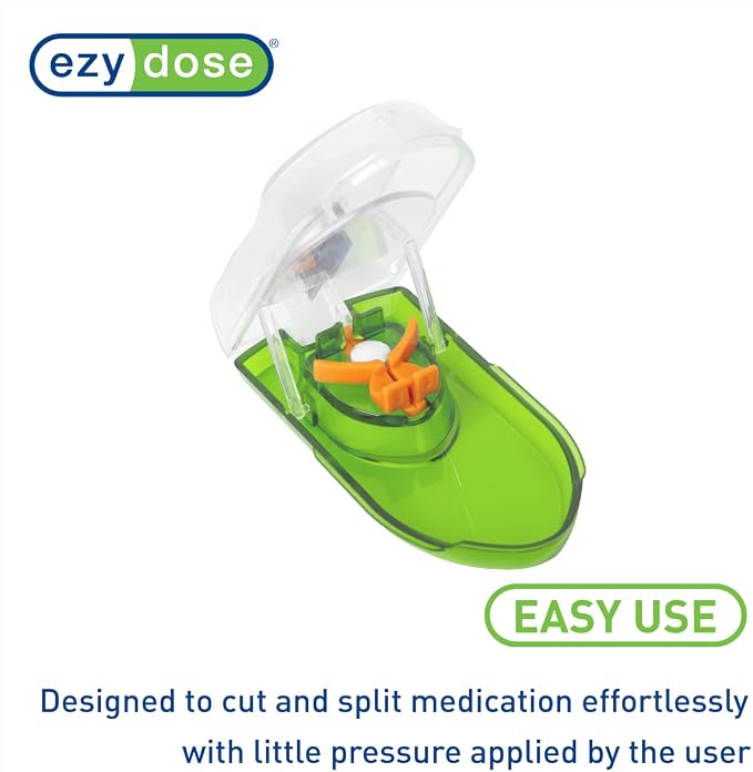 Ezy Dose Pill Cutter with Safety Shield, Safely Cut Pills and Vitamins, Pill Splitter, Retractable Blade Guard, Green (Pack of 2)