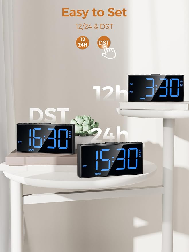 PPLEE Digital Alarm Clocks for Bedrooms Heavy Sleepers, 2 Alarms,Upgrade 7-5-2 Mode, Large Number Alarm Clock with USB Charger Ports,12/24H,Memory Function, Dimmable Simple Alarm Clock for Kids Senior