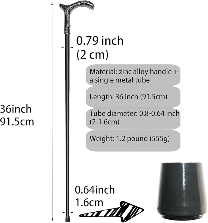 Walking Cane for Men & Women - Heavy Duty 500+ lbs Capacity, Gothic Decorative Ornate Metal Cane with Ergonomic Handle, Black & Silver Design Walking Stick for Senior