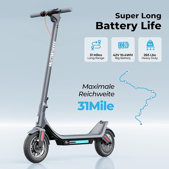Electric Scooter, Electric Scooter Adults 500W,31 Miles Long Range,10in Tubeless Tires, 15.5mph E Scooter with Smart APP Control for Commuting, Outdoor, Short Travel Gift
