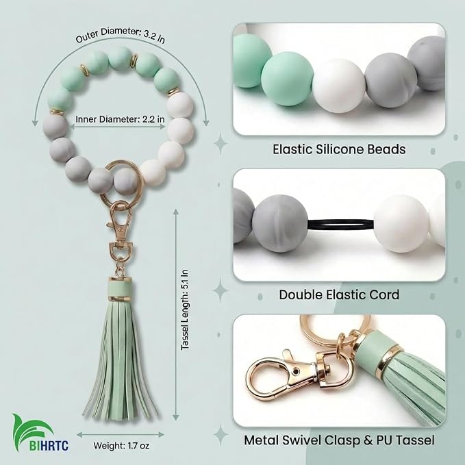 BIHRTC Key Ring Bracelet Car Keychain Holder Wristlet Silicone Women Beaded Bangle Chains