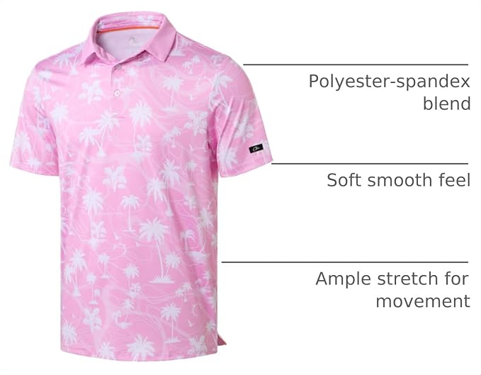 Obla Mens Golf Polo Shirts Short Sleeve Dry Fit Performance Moisture Wicking Casual Print Collared Golf Shirts for Men