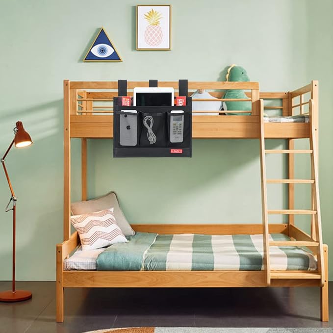 Zafit Hanging Bedside Caddy, Bedside Storage Organizer for Magazine, Phone, Remote control (Classic4 Pockets-Black)