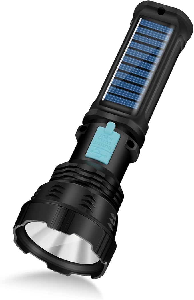 VOETIR Led Solar Flashlight, 1500 Lumens Led Solar Handheld Flashlights with IP65 Waterproof for Survival Emergencies Camping (1 Pack)