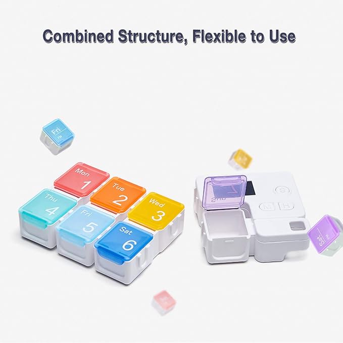7 Days Pill Dispenser Organizer with Reminder Alarm - CozyCabin Portable Travel Vitamins Medicine Box Case(Rainbow)