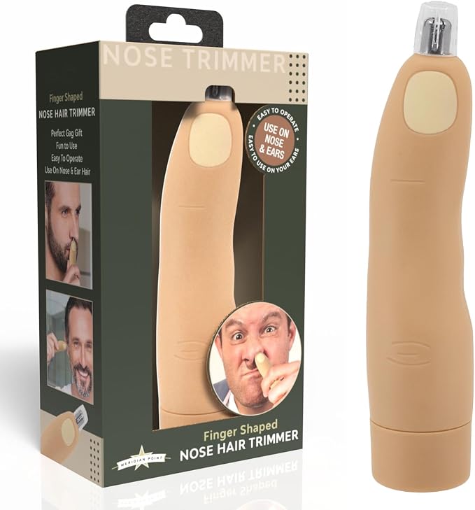 Finger Shaped Nose and Ear Hair Trimmer, Battery Operated Portable | Grooming Tool for Men and Women, Funny Gag Gift, Stocking Stuffer, Novelty Travel Accessory for Discreet Hair Removal