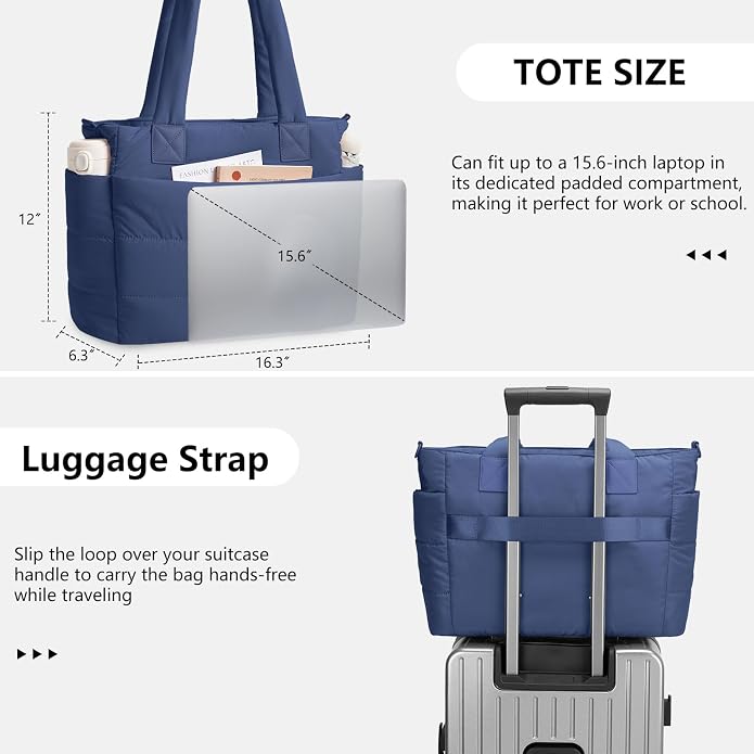 Puffer Tote Bag for Women Quilted Nurse Bag Lightweight Work Bag for Teacher Travel Handbag with Multiple Pockets