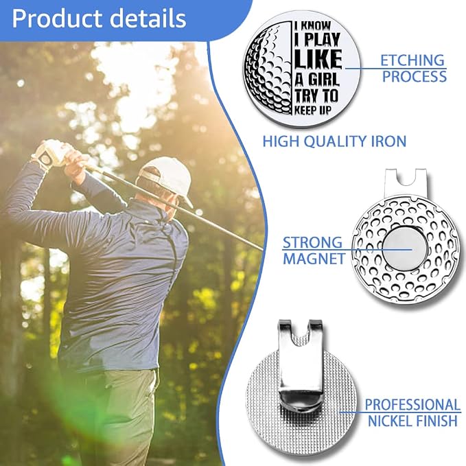 Men Golf Ball Marker with Magnetic Hat Clip, Funny Golf Accessories Gifts for Men, Novelty Birthday Gifts for Male Golfer Fan