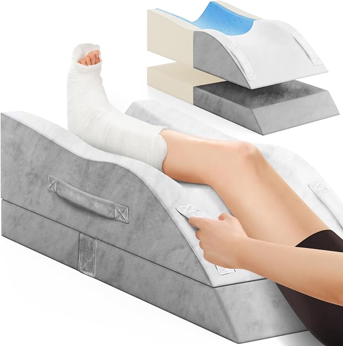 Leg Elevation Pillows, Wedge Pillow for After Surgery, Memory Foam Leg Support Adjustable, Comfort Care for Back Knee Hip Ankles Pain, Knee Pillow for Sleeping Blood Circulation Light Grey & White