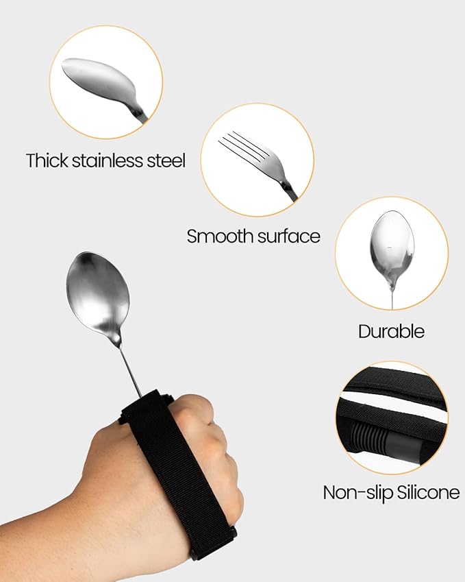 Bendable Adaptive Utensils for Elderly, Disabled People, Parkinson’s, Arthritis, Hand Tremors, Weak Hand Grip & Handicapped, Arthritic Hands-Non Slip Handles(Zhi_wanqu2,Black)