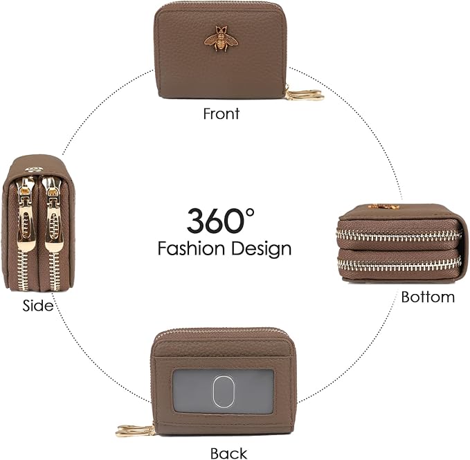 imeetu RFID Credit Card Holder, Small Card Wallet Women, Leather Card Case | Genuine Leather Women's Card & id Cases, Change Coin Purse with Zipper Keychain id Window, 20 Colors & 3 Styles, Daily, Gifts
