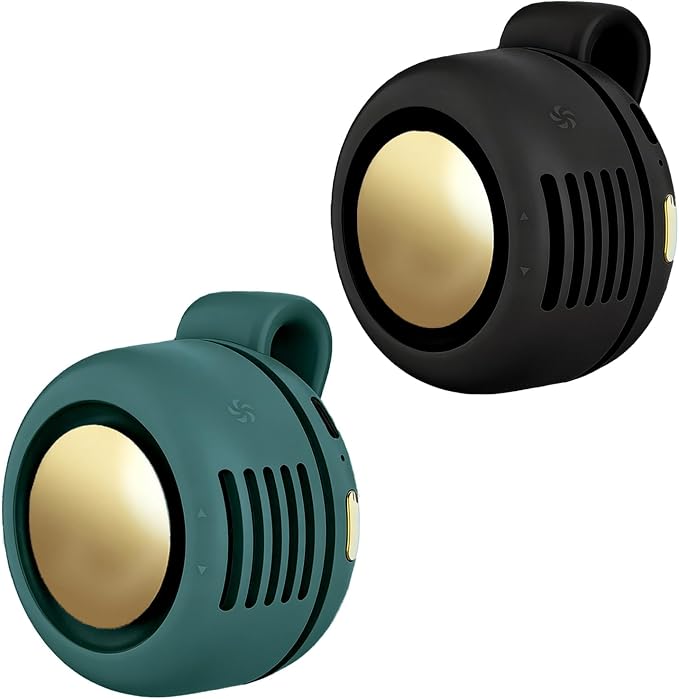 Portable Clip-On Fan, Mini USB Rechargeable 360° Rotatable Fan, Personal Fan 3-Speed Silent Mini Bladeless Fans (2 pack（Black and Green）)