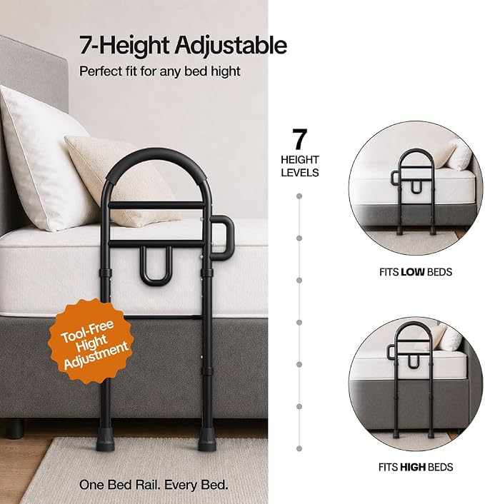 Medical king Bed Rails for Elderly Adults Safety Bed Assist Rails for Seniors with Adjustable Heights ASTM Approved Easy to get in or Out of Bed with Floor Support