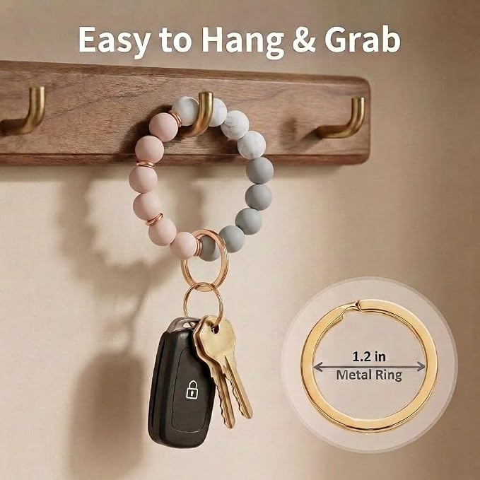 BIHRTC Key Ring Bracelet Car Keychain Holder Wristlet Silicone Women Beaded Bangle Chains