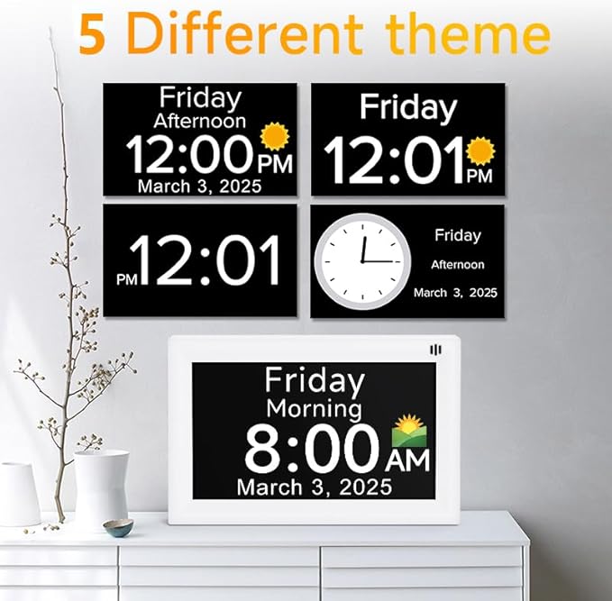 Digital Calendar Alarm Clock - Dementia Clocks for Seniors, Non-Abbreviated Memory Loss Clock with Date and Time for Elderly