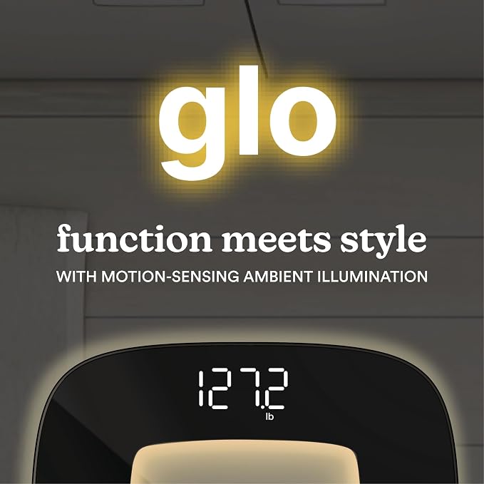 Homedics Digital Bathroom Scale, Motion-Sensing Ambient Center Illumination, Sleek Tempered Glass, High-Precision Weight Measurement Up to 400 lbs, Sustainable Design, Black