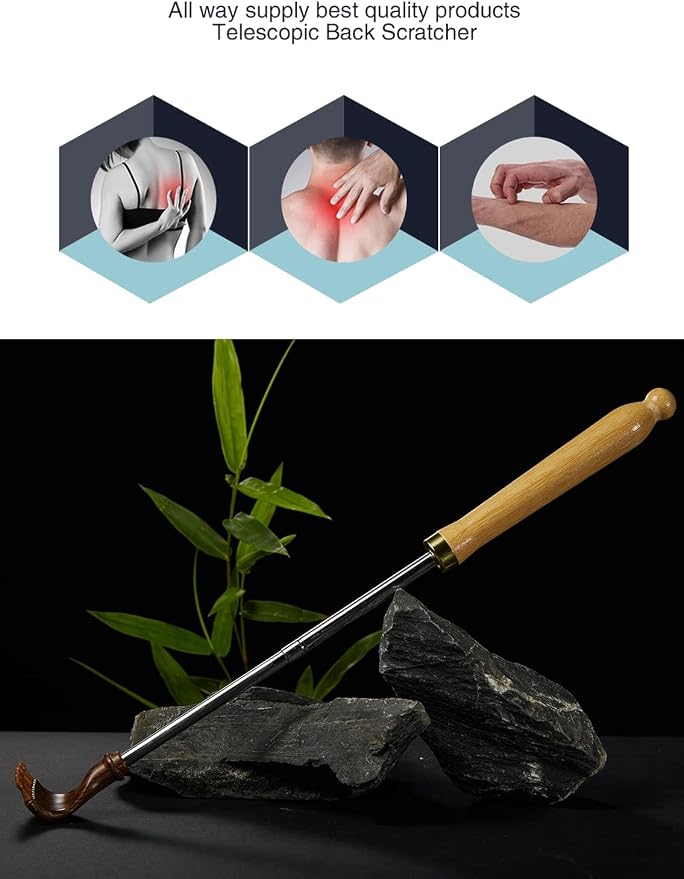 Portable Extendable Back Scratcher,Bamboo Back Scratcher for Men Women Self-Therapeutic Telescoping Head Easy to Reach Itch Point The Body Scratcher (Brown)