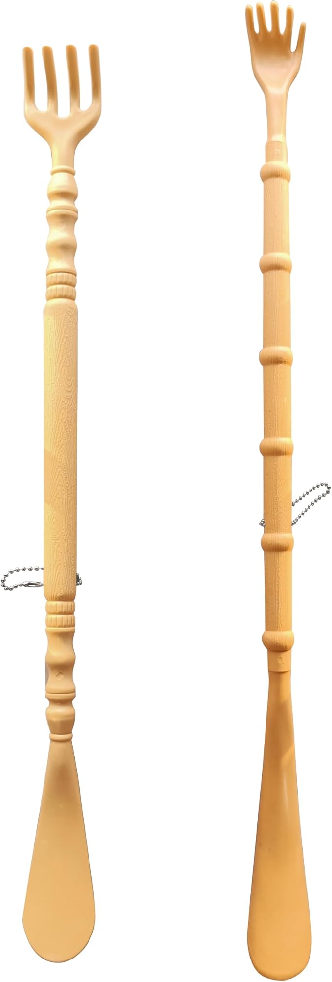 2pcs 2-in-1 Shoe Horn Long Handle and Back Scratcher for Seniors, Extra Long Durable PP Plastic Shoehorn with Vintage Bamboo Finish, Mobility Aid Shoe Helper for Disabled, Post-Surgery Recovery