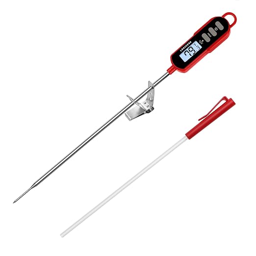 LONICERA Digital Candy Thermometer with Pot Clip, 11-Inch Probe, Red | 2–3 second instant read, IPX6 waterproof, backlit display, extra-long probe, for candy making, deep frying, oil and meat