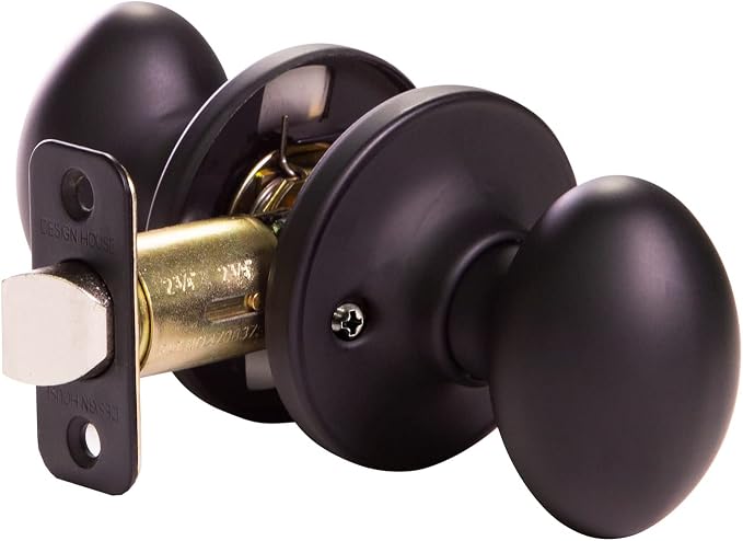 Design House 779173 Egg Passage Hall and Closet Door Knob Matte Black | Surface, Traditional, Brass, Hardware, 779173