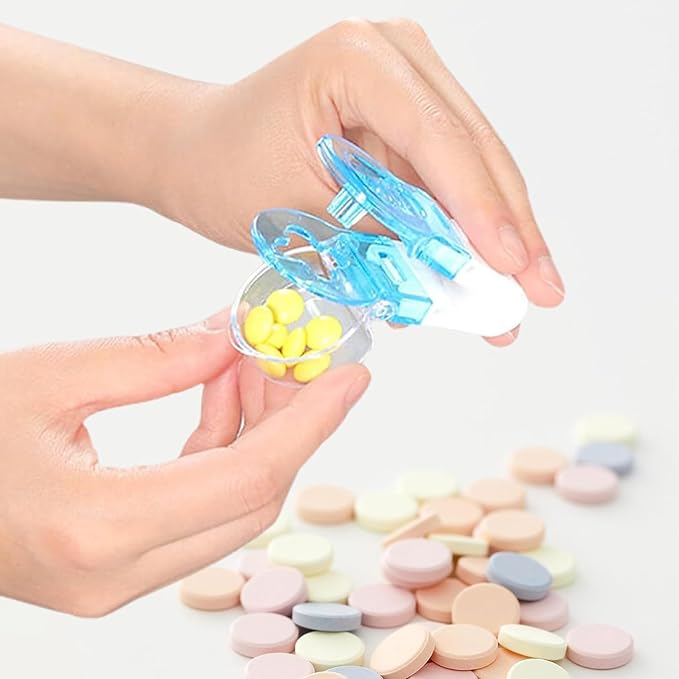 Blue Portable Pill Taker, Tablets Pills Blister Pack Opener Assistance Tool, Pill Splitter Cutter for Small Pills, Travel Pill Taker, Pill Dispenser, Storage Box Medication Dispenser, Medication Aids