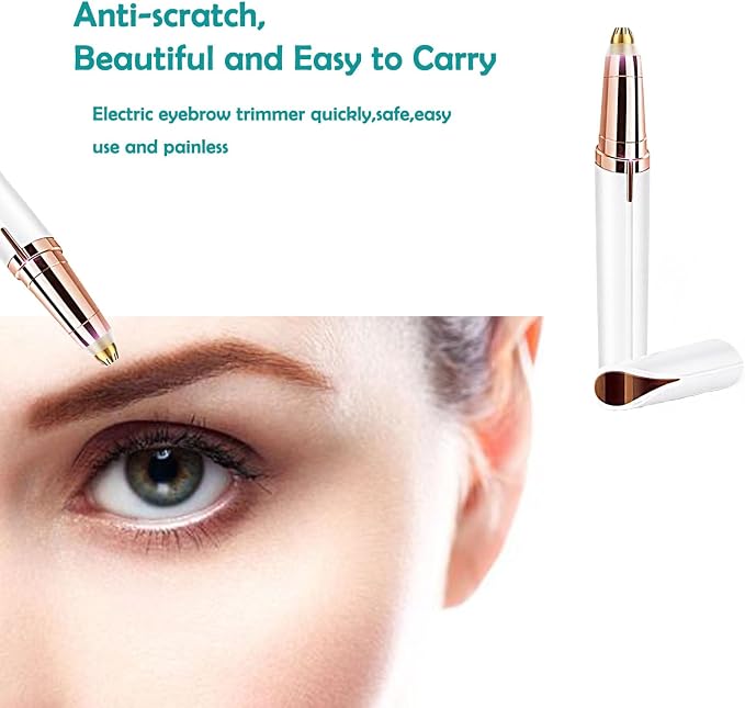 LiXiongBao USB Rechargeable Portable Electric Eyebrow Trimmer Pen for wemen,Eyebrow Hair Remover for face Fingers Legs Mouth, Safe Eyebrow Shaver Razor Tool Painless Precision(White)