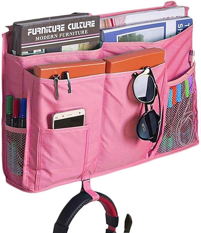 Bunk Bed Organizer - Bedside Storage Caddy with Pocket, Hanging Organizer for Camp, Dorm, Room, Hospital Bed Rail and More (Pink)