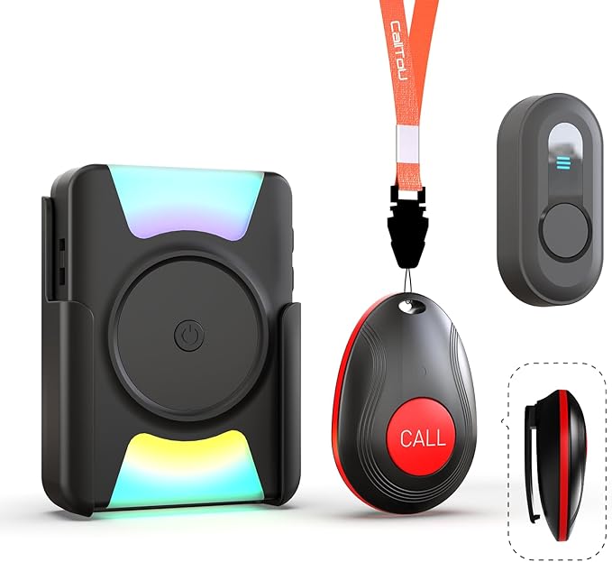 CallToU Caregiver Pager Wireless Call Button Vibration Pager 1000FT Nurse Calling Alert System for Hard of Hearing Home Elderly Disabled Patient 2 SOS Panic Button 1 Receiver, 4 Modes