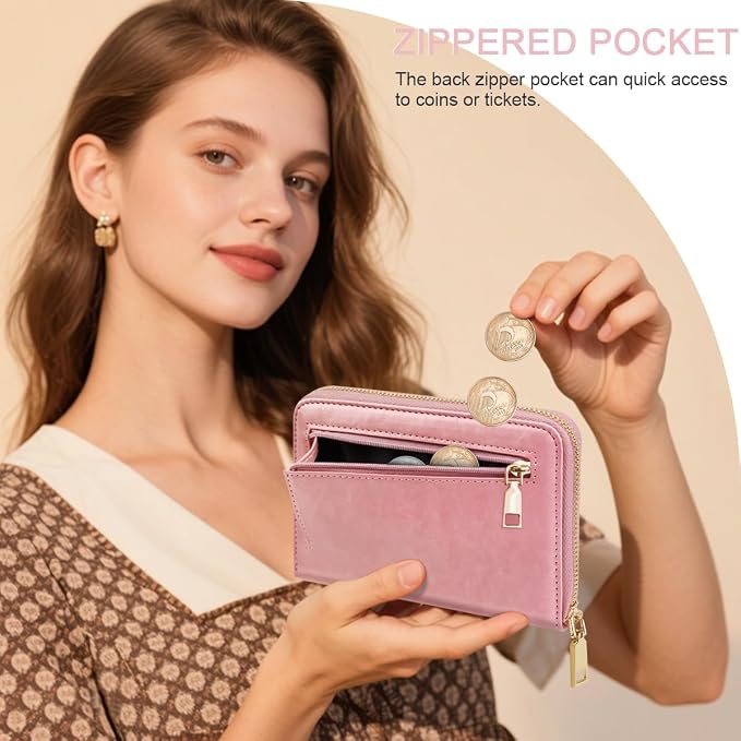Passport Holder for Travel Personalized Wallet with Wristlet Women | All-in-One Passport Cover, RFID Blocking, Back Coin Pocket, Paper Money Slot, Zipper Closure, Roses Initial Letter, Pink T