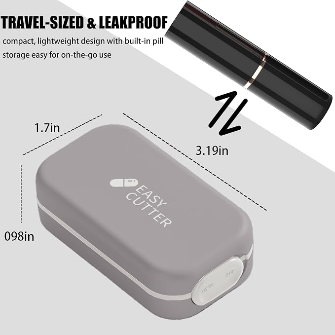 Pill Cutter Splitter for Small or Large Pills with Safety Lock - Accurate and Easy Travel-Friendly Design for Daily Use (Gray)