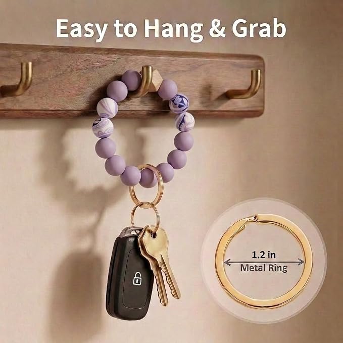 BIHRTC Key Ring Bracelet Car Keychain Holder Wristlet Silicone Women Beaded Bangle Chains